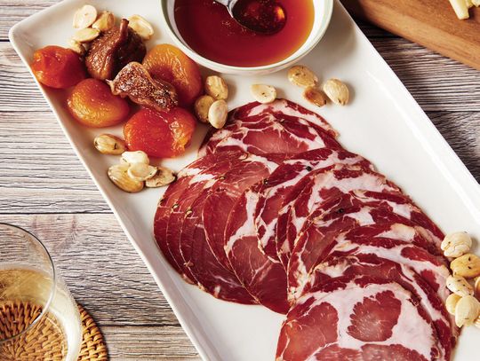 laced with pockets of cured fat that balance out the meat