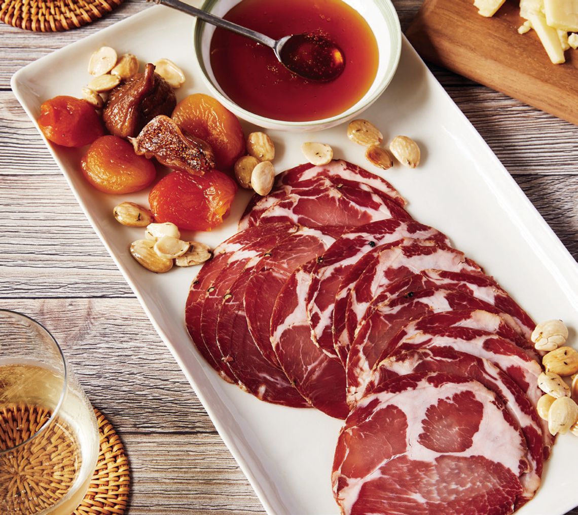 laced with pockets of cured fat that balance out the meat