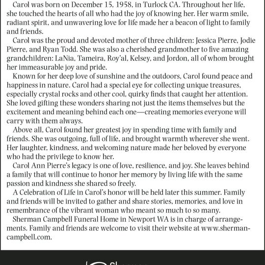 In Loving Memory of Carol Ann Pierre In Loving Memory of Carol Ann Pierre